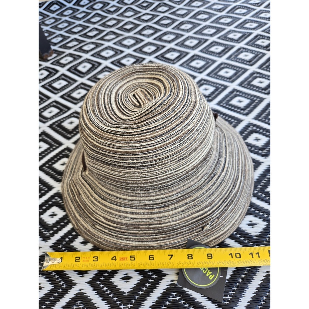 NWT Eddie Bauer Packable Straw Hat L/XL Brown Stripe Wide Brim Sun Hat Travel - Picture 15 of 15